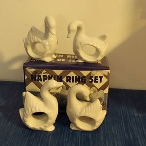 Four Porcelain Swans Napkin Ring Set
